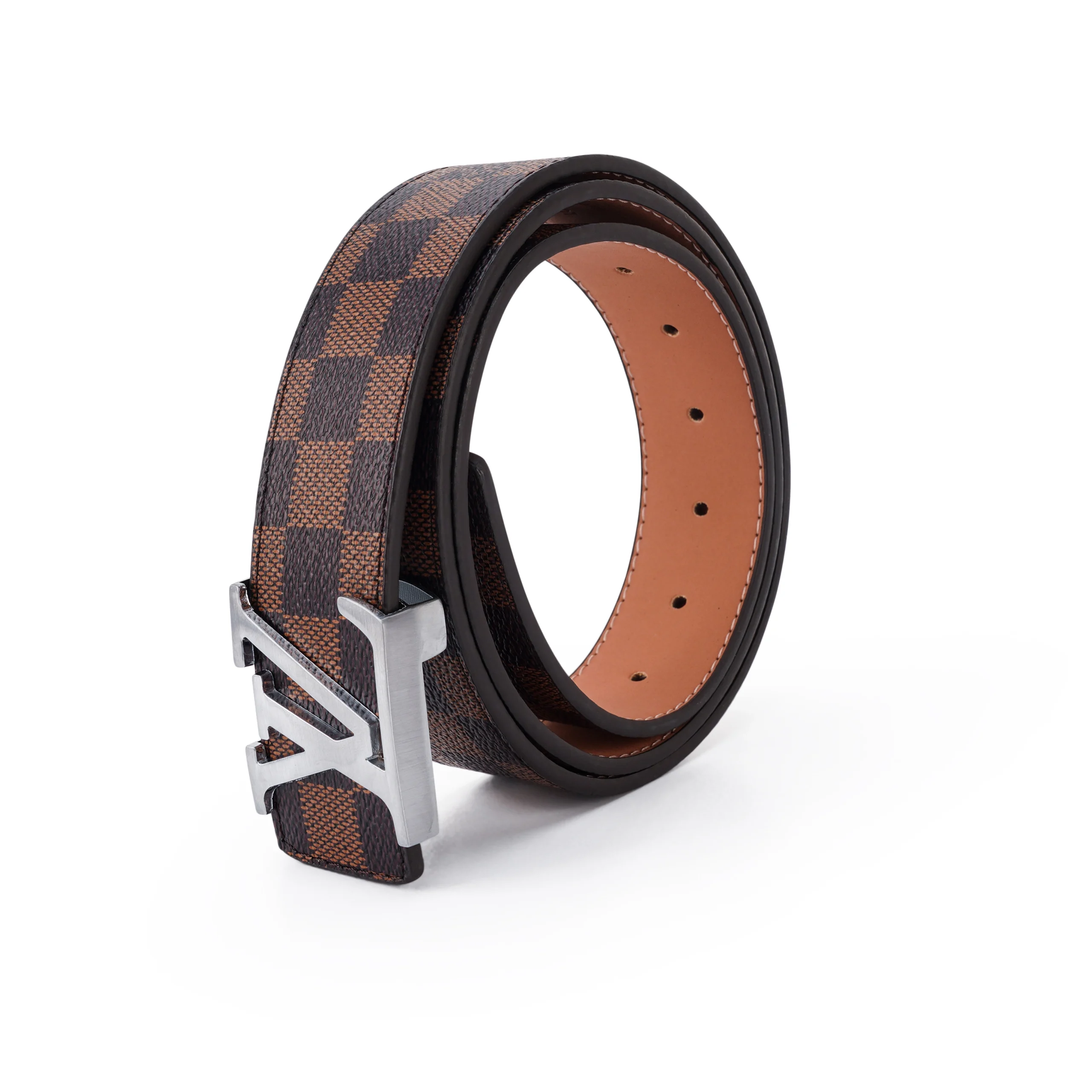 D08 Premium Checkered Leather Belt – Timeless Elegance - Image 1