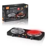 RAF Double Burner Electric Stove - Dual Hot Plate Coil & Infrared (Black)