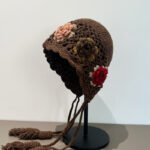 Handmade Crochet Red Winter Hat with Flower Design - Knitted Wool Cap with Tassels - Image 4