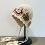 Handmade Crochet Red Winter Hat with Flower Design - Knitted Wool Cap with Tassels - Image 5