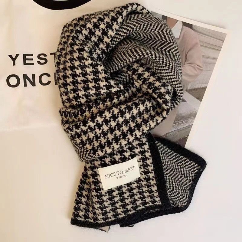 O1CN01LobJAa1v467qmgCqy_!!2218685436118-0-cib Winter Houndstooth Knit Scarf - "Nice To Meet" Soft Warm Wool Shawl - Image 3