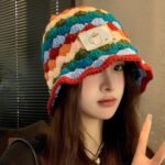 Handmade Multicolor Crochet Bucket Hat - Retro Knit Beanie Cap for Winter & Autumn - Image 4