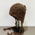 Handmade Crochet Beige Winter Hat - Boho Knitted Flower Design Cap with Tassels - Image 3