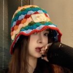 Handmade Multicolor Crochet Bucket Hat - Retro Knit Beanie Cap for Winter & Autumn - Image 2