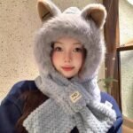 Winter Knit Hooded Scarf with Ears - Cute  Warm Furry Cap for Women - Image 2
