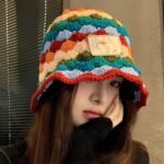 Handmade Multicolor Crochet Bucket Hat - Retro Knit Beanie Cap for Winter & Autumn