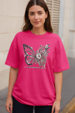 Butterfly Neon Pink Ladies T-Shirt - ছবি 2