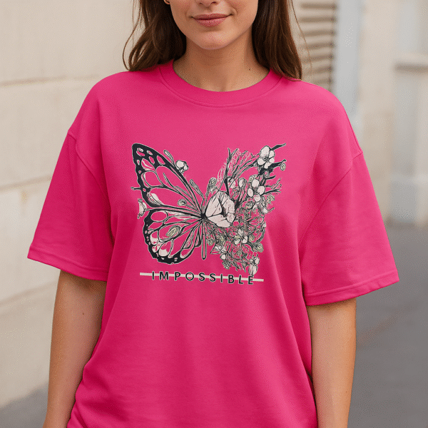 Butterfly Neon Pink Ladies T-Shirt