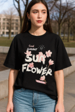 Drop Shoulder Sunflower T-shirt Black - Image 2