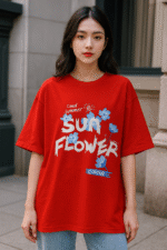 Drop Shoulder Sunflower T-shirt Red - Image 3